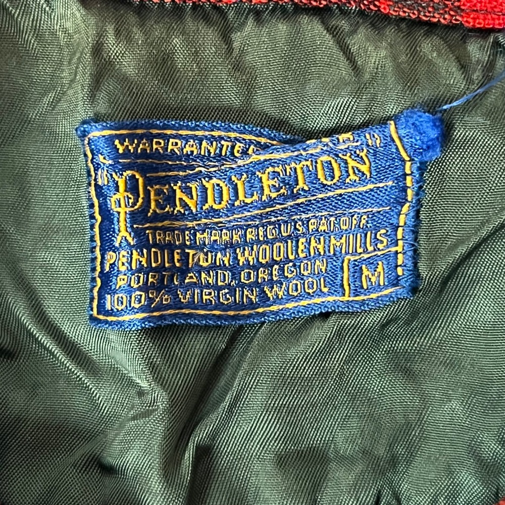 VTG Pendleton Mens M Wool Plaid Boardshirt Elbow Patches 1960s Red Green Black - Picture 7 of 11